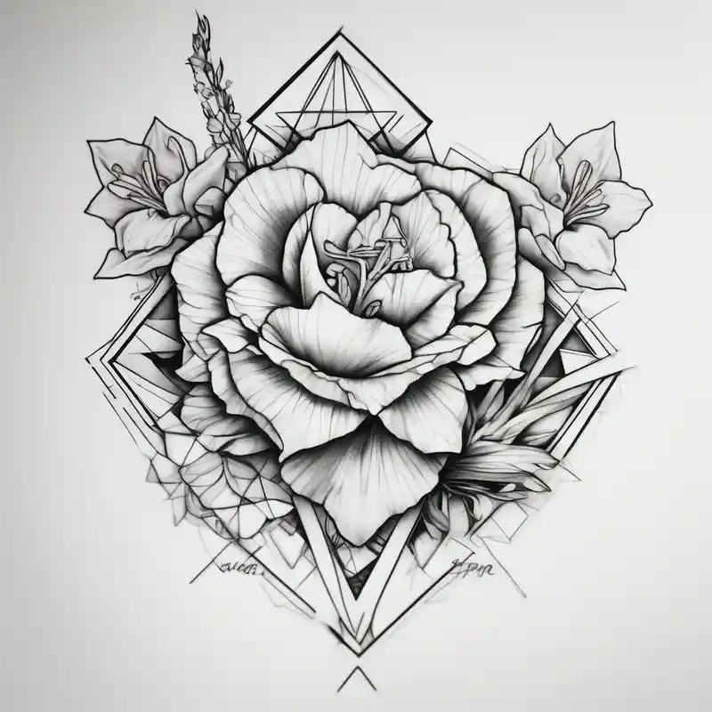Calia Lily rose gadiolus carnation Narcissus flower sleeve on upper arm and shoulder half sleeve tattoos for men – Geometric, Black and white